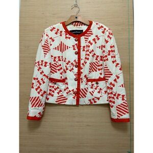 Louis Feraud Vintage West Germany Red White Graphic Cropped Blazer Jacket US 12